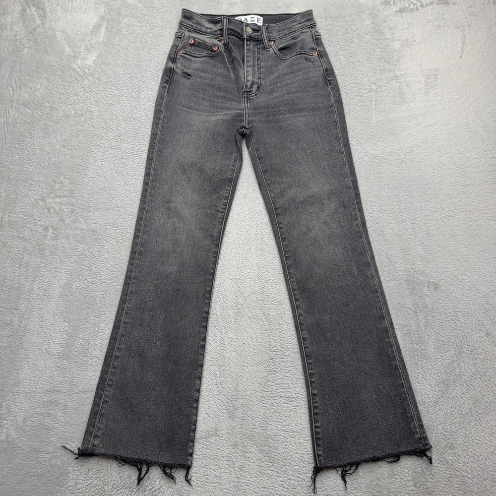 Daze Denim Jeans Womens 24 Black High Rise Frayed Hem Flare Distressed Pants
